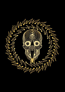 Ornate Golden Skull on Black Background