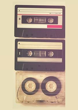 Vintage Audio Cassette Tapes Stacked Vertically