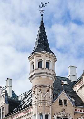 Art Nouveau Building Tower Detail. Amatu street 4, Riga, Latvia.