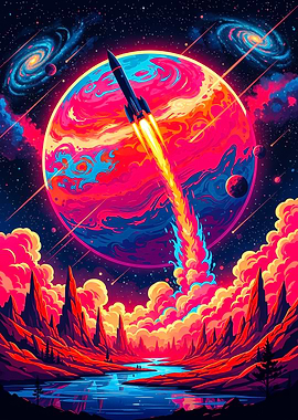 Vibrant Rocket Launch into Space