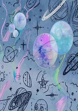 Cosmic Doodle Art with Planets