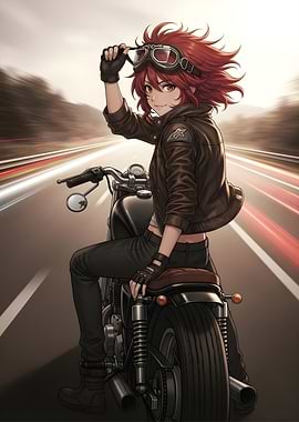 Anime Biker Girl on Motorcycle Ride