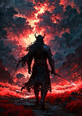 Dark Warrior Fiery Landscape