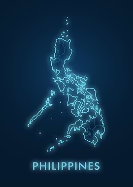 Philippines Map Neon Blue