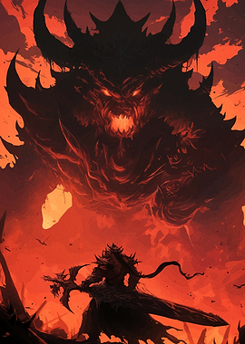 Demon vs Knight Fiery Landscape