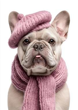 Cozy French Bulldog in Pink Beret