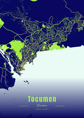 Tocumen, Panama City Map Art