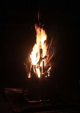 Burning Bonfire at Night