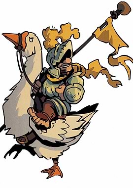 Knight riding a goose illustration