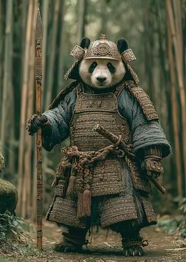 Panda Samurai Warrior in Bamboo Forest