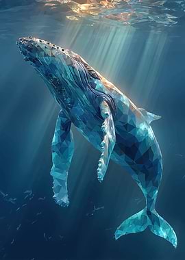 Low Poly Whale in Ocean