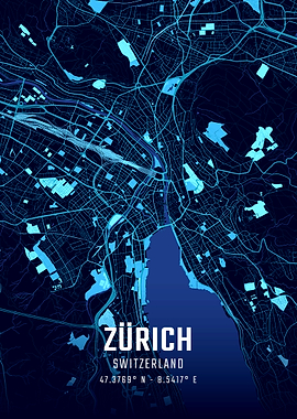 Zurich Midnight City Map