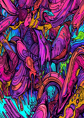Abstract Colorful Drip Art