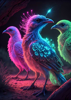 Neon Birds in a Dark Setting