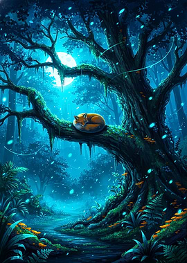 Fox Sleeping on Tree Branch