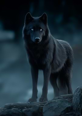 Black Wolf with Blue Eyes
