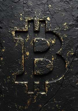 Bitcoin Symbol on Cracked Black Stone