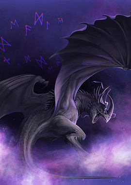 Dragon in a mystical purple sky