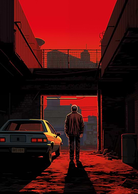 Man in alleyway with car