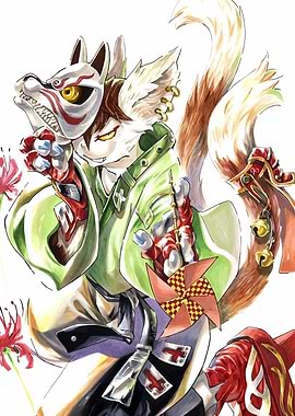 Fox Spirit with Mask and Pinwheel