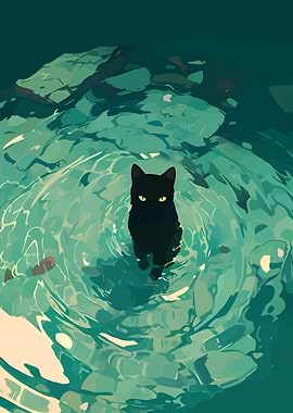 Black Cat in Water
