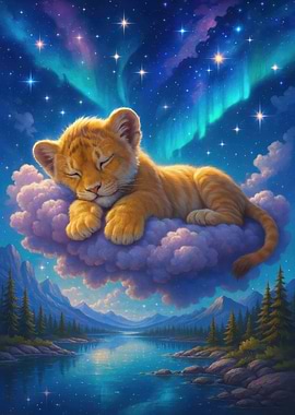 Sleeping Lion Cub on Cloud