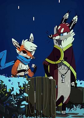Fox Characters by Fence at Night