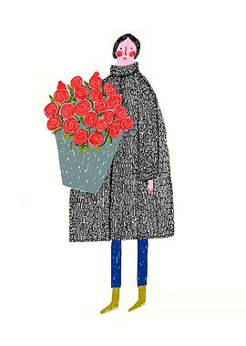 Woman with Roses Illustration