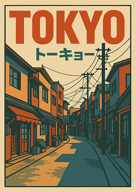 Tokyo Street Scene Vintage Poster