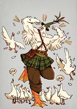 Muscular Duck Warrior with Goose Minions