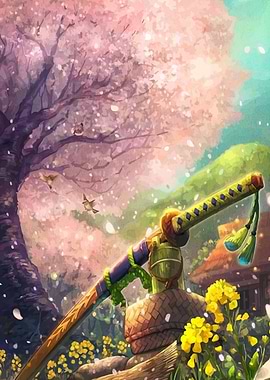 Katana under Cherry Blossom Tree