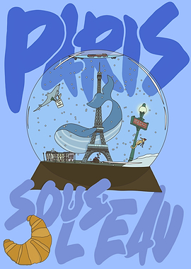 Paris Snow Globe with Whale