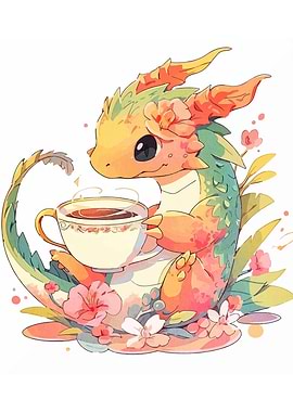 Cute Dragon with Tea Cup