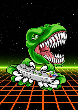 Dinosaur Gamer Retro Style
