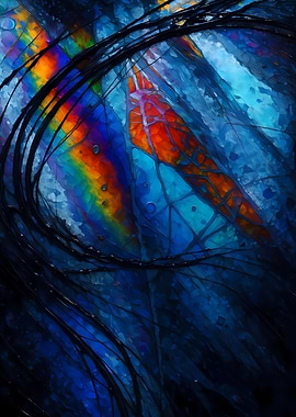 Abstract Porcelain #129 - Abstract Blue and Rainbow Art