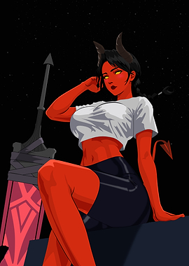 Red-skinned Devil Girl with Horns
