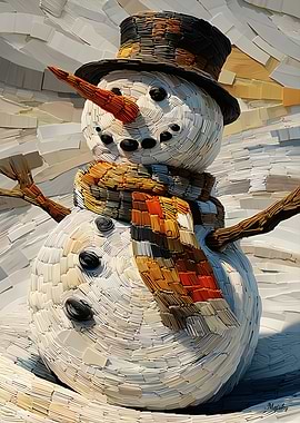 Dynamic Impasto Snowman with Bold Winter Energy