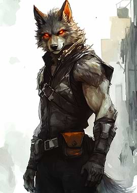 Anthropomorphic Wolf Warrior in Urban Setting