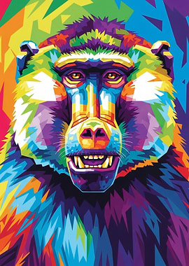 Colorful Baboon in Pop Art Portrait