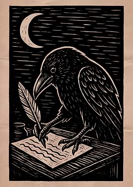 Raven Writing by Moonlight