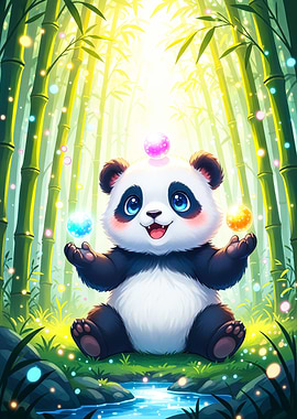 Cute Panda in Bamboo Forest