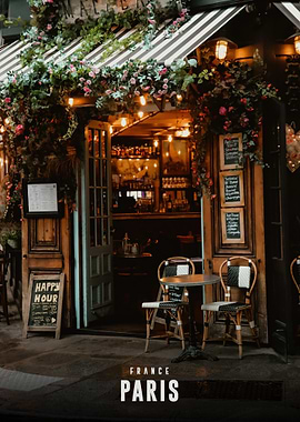 Charming Parisian Cafe at Night
