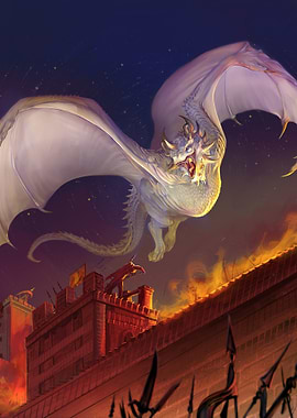 White Dragon Over Castle Walls