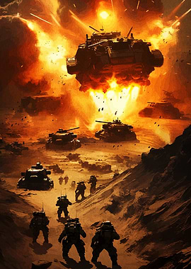 Futuristic Military Battle Scene Explosion