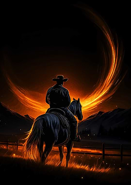 Cowboy Horseback Sunset