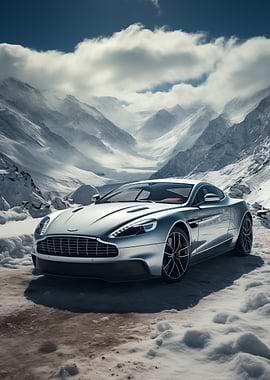 Car in Snowy Mountains