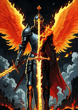 Fiery Knight Wings and Sword