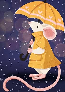 Mouse in Rain with Umbrella