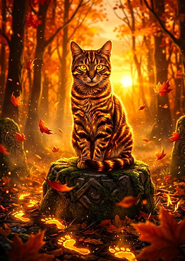 Autumn Cat in Forest