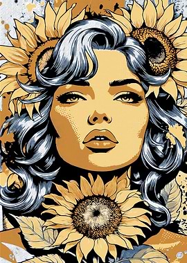 Sunflower Woman Portrait Art